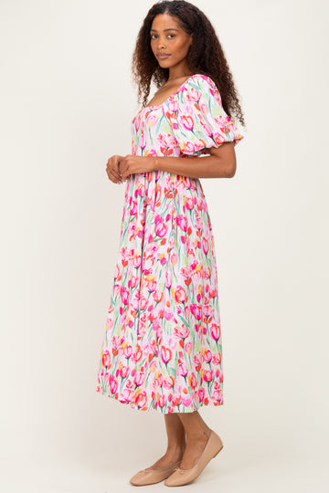 Pink Floral Square Neck Babydoll Maxi Dress