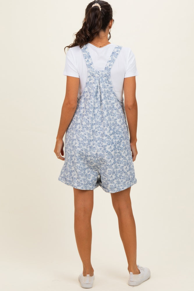Denim Blue Floral Short Overalls