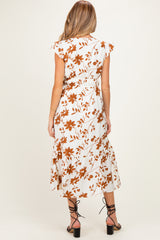 Brown Floral Button Detail Maternity Midi Dress