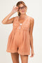 Brick Deep V-Neck Pleated Front Tie Sleeveless Maternity Romper