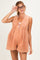 Brick Deep V-Neck Pleated Front Tie Sleeveless Maternity Romper