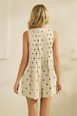 Cream Polka Dot Pleated V-Neck Romper