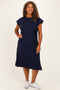 Navy Plus Round Neck Short Sleeve Midi Dress
