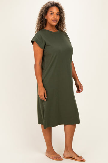 Olive Plus Round Neck Short Sleeve Midi Dress