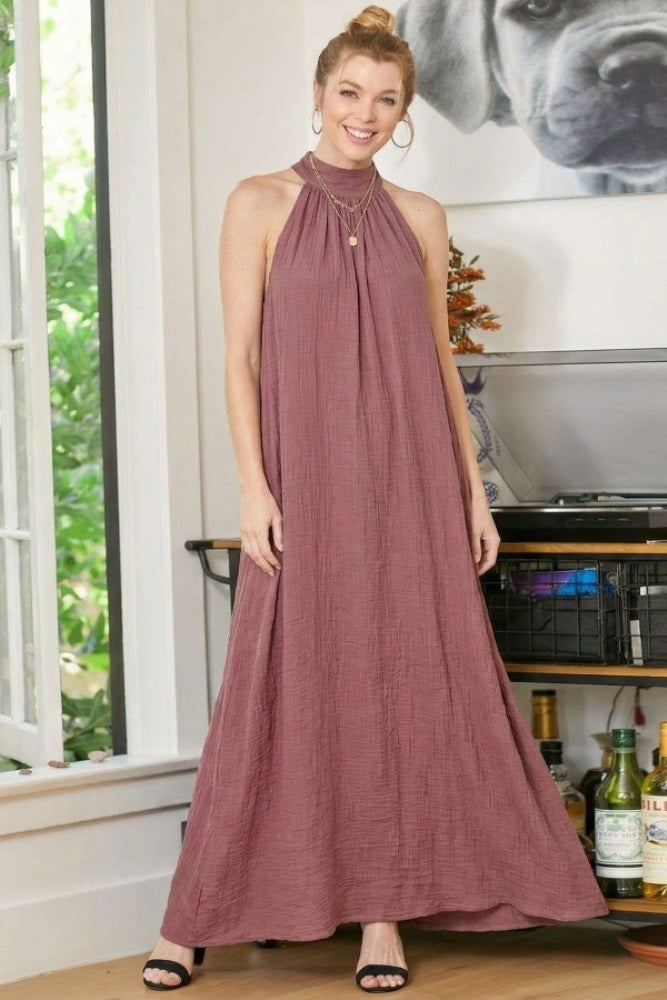 Mauve Halter Maxi Dress