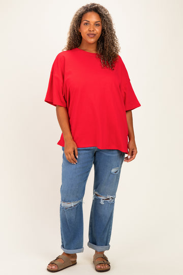 Red Plus Cotton Oversized Tunic Tee