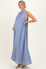 Light Blue Halter Maternity Maxi Dress