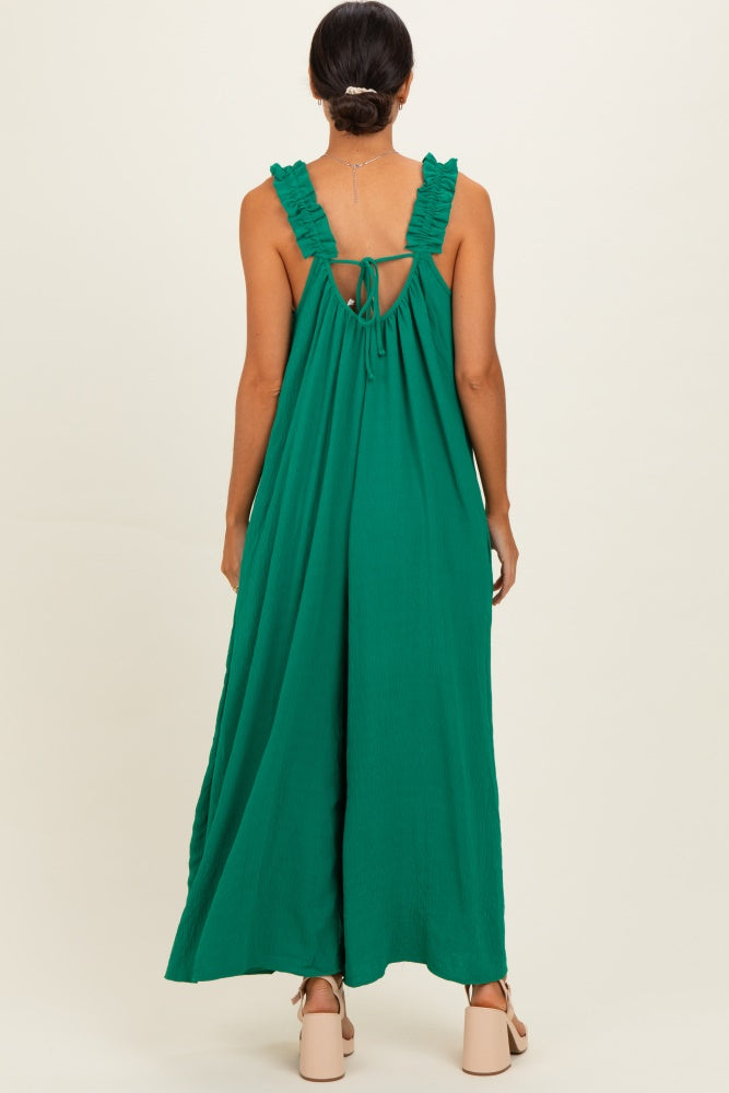 Green Ruffle Strap Wide Leg Jumpsuit