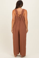 Cappucino Ruffle Strap Maternity Wide Leg Jumpsuit