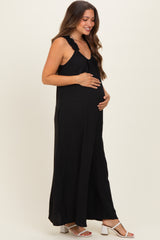 Black Ruffle Strap Maternity Wide Leg Jumpsuit