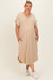 Camel Striped Button Detail Maternity Plus Midi Dress