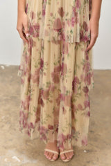 Yellow Floral Print Smocked Tiered Midi Dress