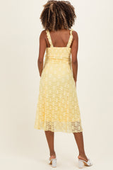 Yellow Floral Lace Ruffle Maternity Midi Dress