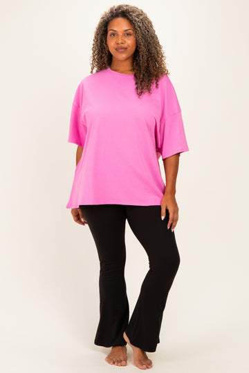 Bubble Gum Pink  Plus Cotton Oversized Tunic Tee