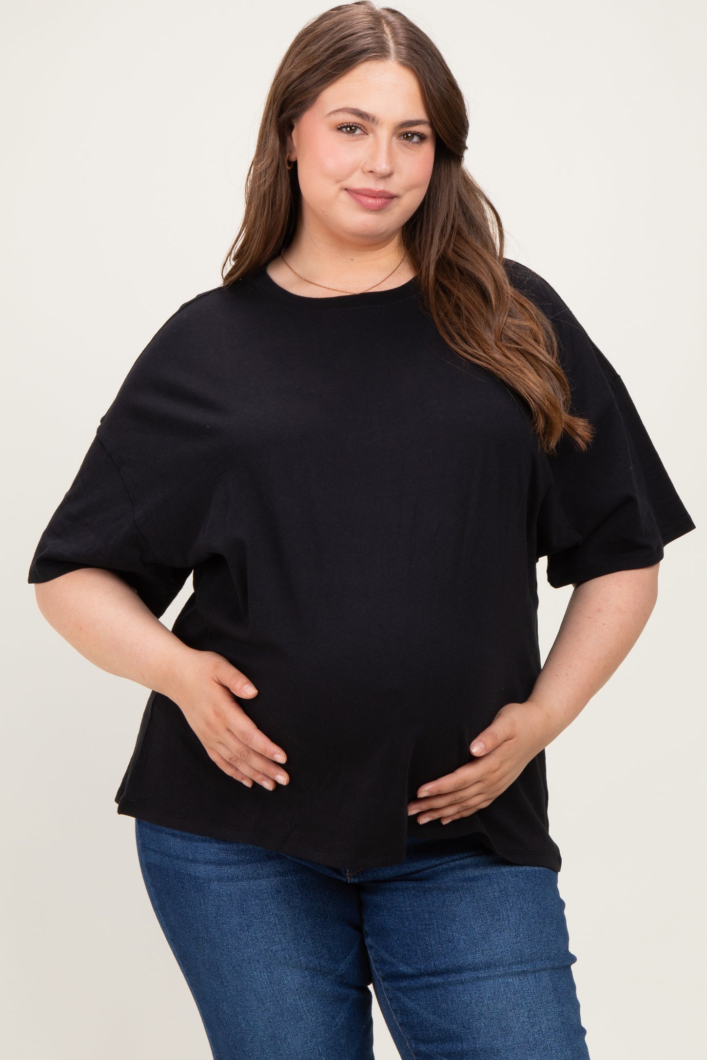 Black Plus Cotton Oversized Maternity Tunic Tee