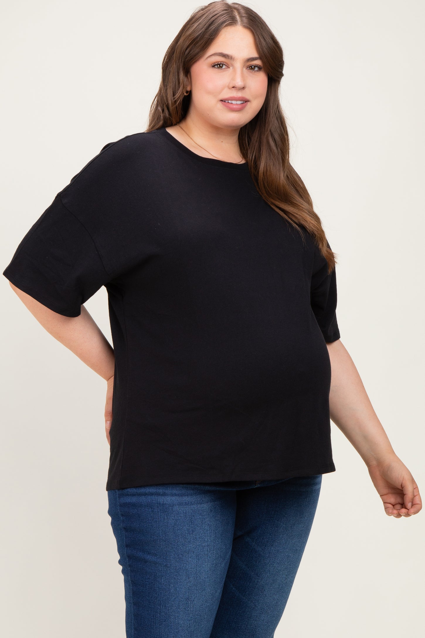 Black Plus Cotton Oversized Maternity Tunic Tee