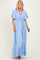 Light Blue Woven Textured Flutter Sleeve V-Neck Tiered Maxi Dress
