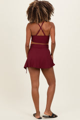 Burgundy Ribbed Crop Tank Swim Skirt Maternity Set