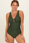 Olive Keyhole Ruched One Piece Swimsuit