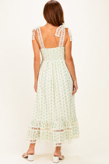 Ivory Floral Crochet Lace Detail Midi Dress