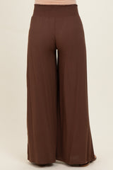 Brown Smocked Waistband Wide Leg Maternity Lounge Pants