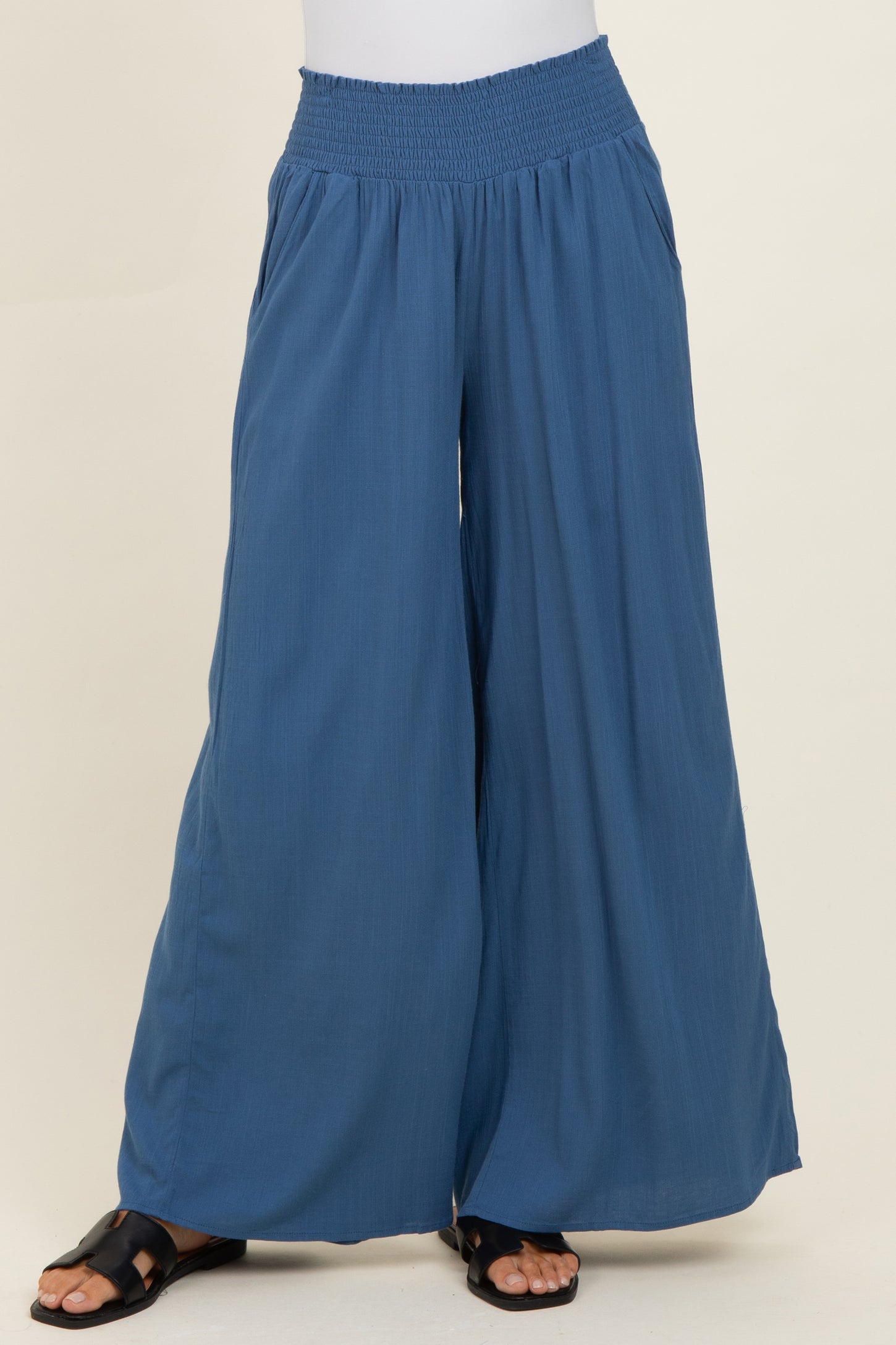 Denim Smocked Waistband Wide Leg Lounge Pants