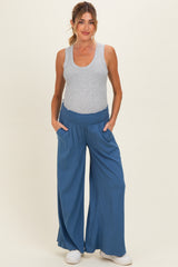 Denim Smocked Waistband Wide Leg Maternity Lounge Pants