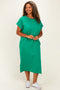 Green Plus Round Neck Short Sleeve Midi Dress