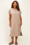 Mocha Plus Round Neck Short Sleeve Midi Dress