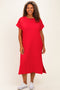 Red Plus Round Neck Short Sleeve Midi Dress