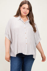 Brown Plus Woven Stripe Button Down  Maternity Top