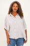 Brown Plus Woven Stripe Button Down Top