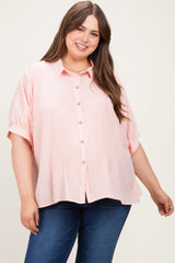 Coral Plus Woven Stripe Button Down  Maternity Top