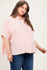 Coral Plus Woven Stripe Button Down  Maternity Top