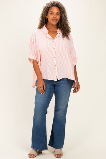 Coral Plus Woven Stripe Button Down Top