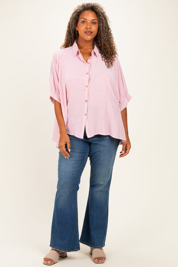 Red Plus Woven Stripe Button Down Top