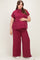 Burgundy Plus Raised Rib Short Sleeve Maternity Tee & Pants Set