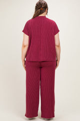Burgundy Plus Raised Rib Short Sleeve Maternity Tee & Pants Set