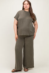 Olive Plus Raised Rib Short Sleeve Maternity Tee & Pants Set