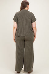 Olive Plus Raised Rib Short Sleeve Maternity Tee & Pants Set