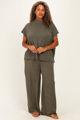 Olive Plus Raised Rib Short Sleeve Tee & Pants Set