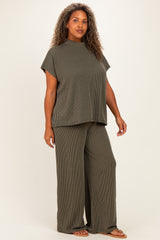 Olive Plus Raised Rib Short Sleeve Tee & Pants Set
