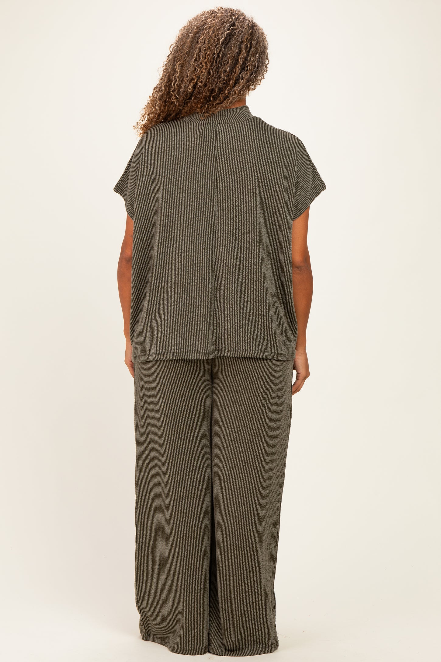 Olive Plus Raised Rib Short Sleeve Tee & Pants Set
