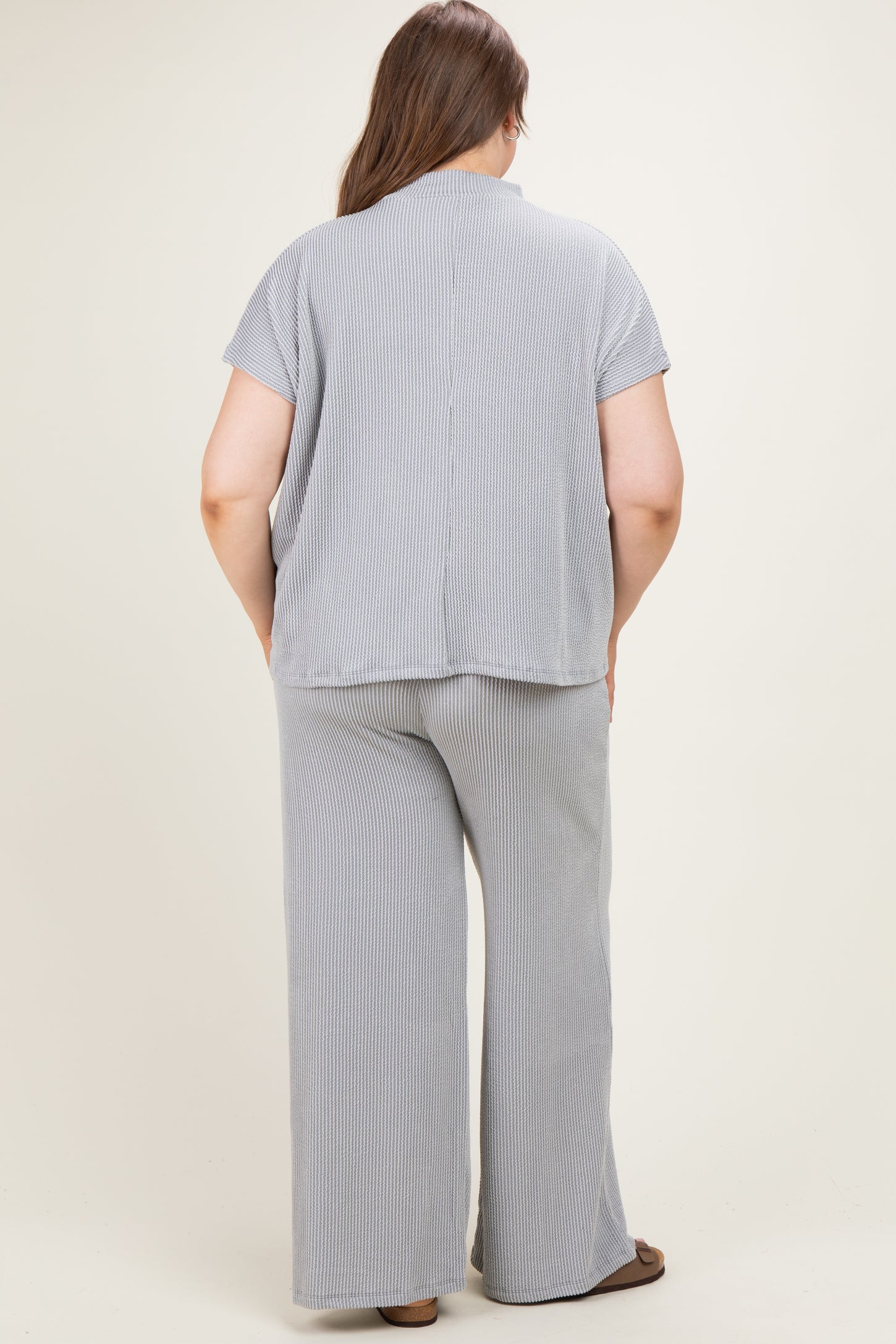 Grey Plus Raised Rib Short Sleeve Maternity Tee & Pants Set