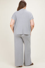 Grey Plus Raised Rib Short Sleeve Maternity Tee & Pants Set