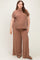 Brown Plus Raised Rib Short Sleeve Maternity Tee & Pants Set
