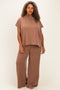 Brown Plus Raised Rib Short Sleeve Tee & Pants Set