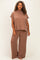 Brown Plus Raised Rib Short Sleeve Tee & Pants Set