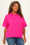 Hot Pink Plus Raised Rib Short Sleeve Front Pocket Top