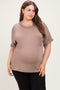 Mocha Plus Raised Rib Short Sleeve Front Pocket Maternity Top